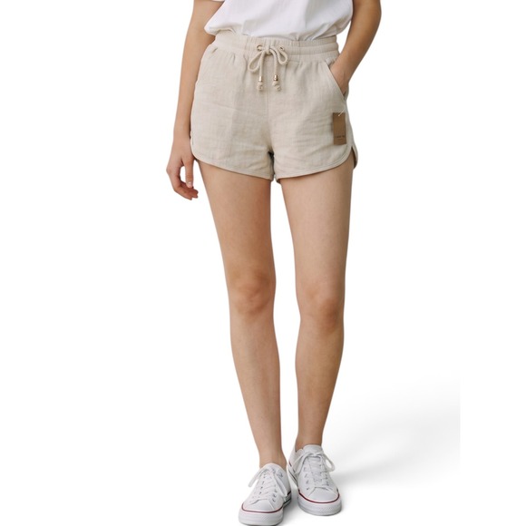 C'est Toi Pants - Cest Toi Womens Khaki Linen Blend Drawstring Dolphin Shorts TP549 Size S NEW
